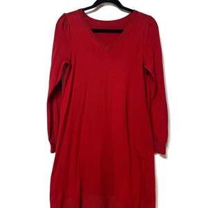 Women’s Red V-Neck Cottagecore Date Night Valentine’s Day Sweater Dress